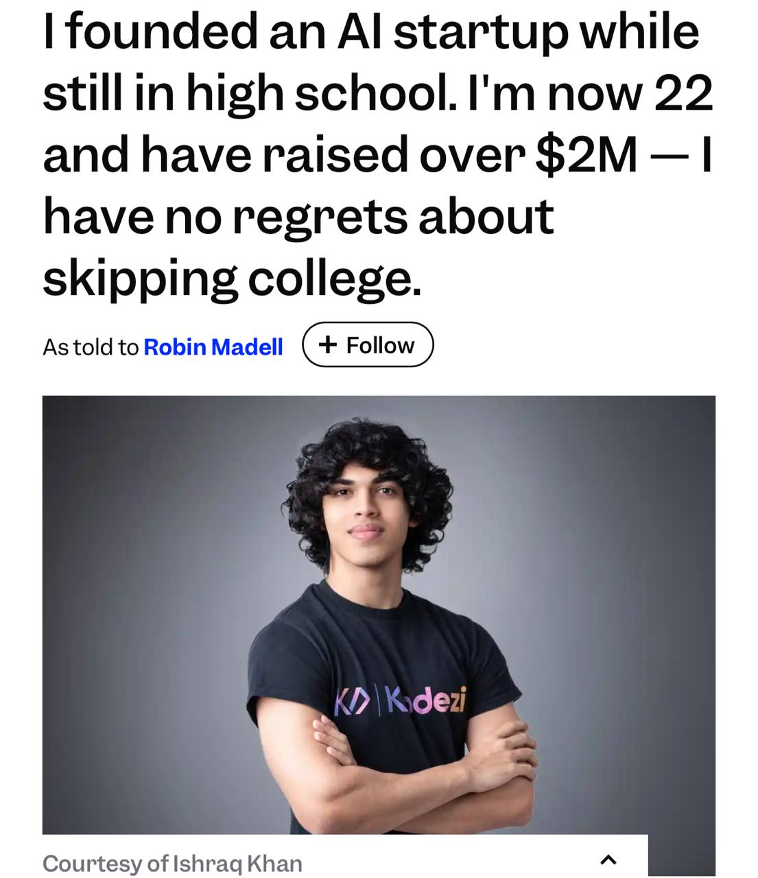 Школяр залучив понад $ 2 млн на свій ШІ-стартап