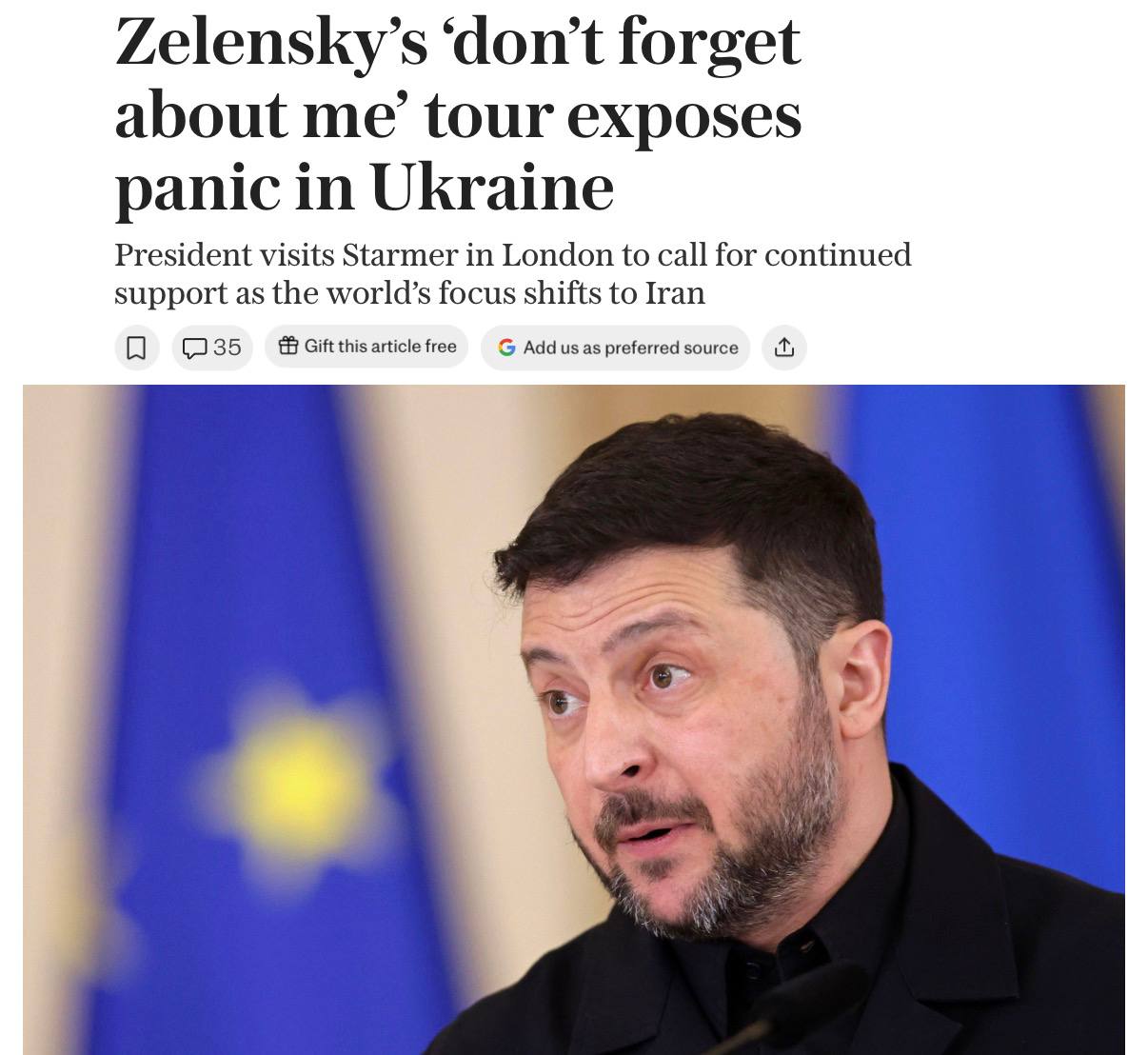 Зеленський поїхав Європою з сигналом» не забувайте про нас", — The Telegraph.